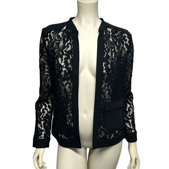 ALFANI Floral Lace Long Sleeve Cardigan Cover Up Top Solid Black Trim Formal - Picture 1 of 7